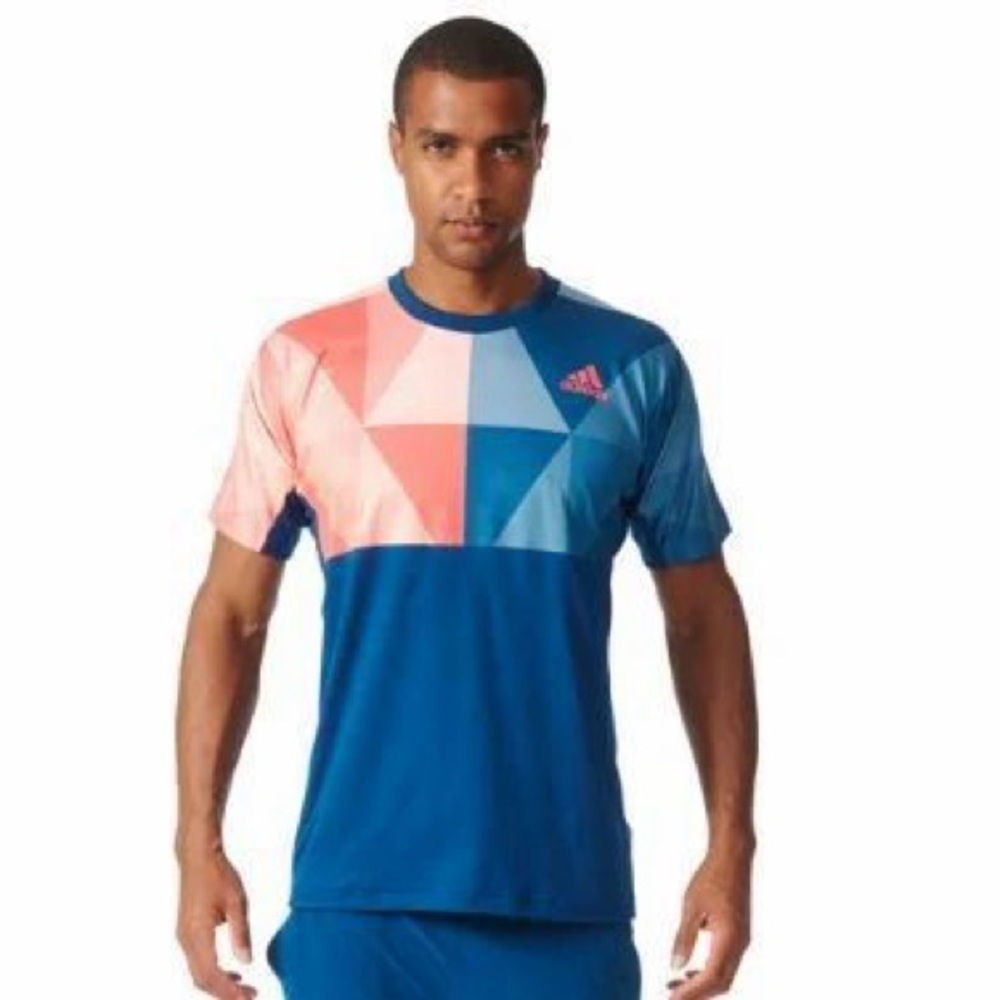 Adidas Men's Short Sleeve Blue and Pink Tee